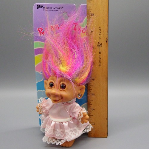 TWO Bright Of America Rainbow Troll Dolls 5" - w/Earrings Dress Shorts 80's *NIP - Picture 19 of 21