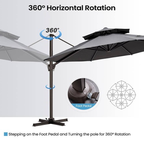 Crestlive Products Cantilever Offset Umbrella 11.5' Dark Gray Double Top Octagon - Picture 3 of 6
