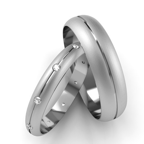 Matching Wedding Rings Diamond Set 9ct White Gold Diamond Cut