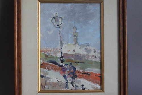 GORI Gino Paolo 1911-91 Ölgemälde Spaziergänger vor Laterne Öl / Malkarton 1966 - Picture 2 of 5