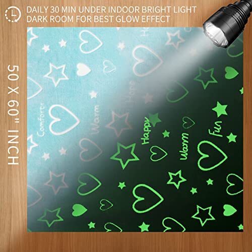 Glow in The Dark Stars Heart Blanket Gifts for Girls Boys, B-blue Stars Heart - Picture 3 of 7