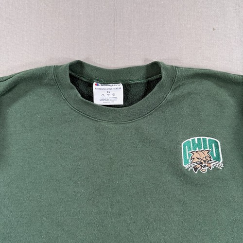 VTG Champion Ohio Bobcats Pullover Sweatshirt Mens XL Green Fleece Crewneck - Picture 4 of 10
