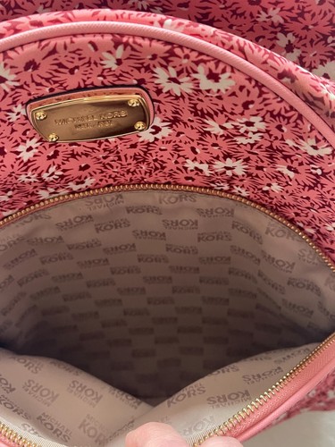 Michael Kors Abbey Large Peach Floral Nylon/Leather Backpack Retail $278 - Picture 4 of 15