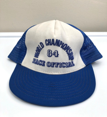 1980s Trucker Het Mens Adjustable Blue White Snapback Race Racing Sport Vintage