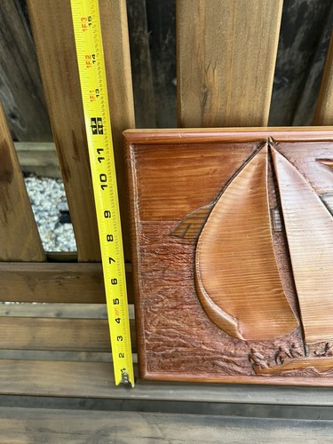 Atemberaubendes handgeschnitztes Holz Panorama zwei Segelboote San Francisco Bay Golden Gate - Bild 6 von 11