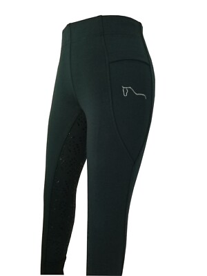 Damen Reitleggings Silikon Vollbesatz Dunkel Grün S (36/38) Neu