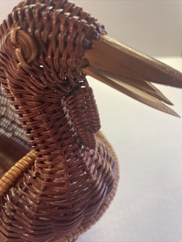 Vintage Lot of 3 Ratan Wicker Ducks Baskets Boho Trinket Dish - Picture 6 of 14