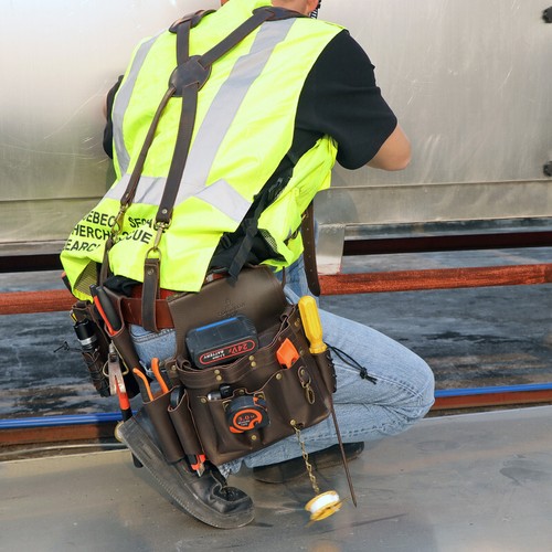 TOURBON Leather Heavy Duty Tool Carrier Belt Chest Strap Suspenders Carpenter - Picture 17 of 18