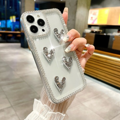 For Huawei Honor Glitter Diamond Love Case Clear Phone Cover Fashion Women Girls - Picture 3 of 5