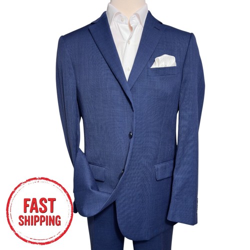 HART SHAFFNER MARX Mens 2 Piece Suit Jacket 46L Pant 40Wx32 Blue Navy Wool