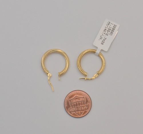 Gold Hoop Earrings in Yellow Gold 14k Twisted Mesh Round 20 mm - Picture 4 of 5