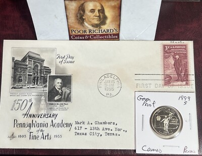Pennsylvania Coin & Cover Set. 1999S Gem Pr. State Qtr & 1955 FDC FD64