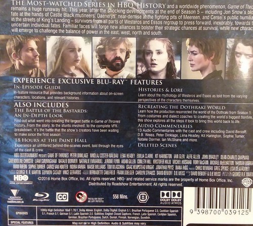 GAME OF THRONES SIXTH SEASON 6 GENUINE REGION B BLU RAY 4 DISCS NEW SEALED - Picture 3 of 5