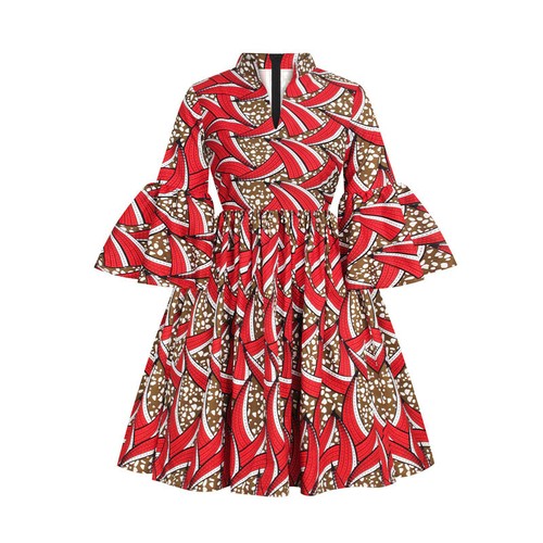 Women African Ankara Print Maxi Dress Attire Lotus Sleeve V Neck African Dresses - Bild 14 von 14