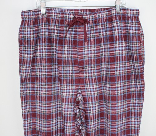 STAFFORD Men's Maroon Plaid Fleece Pajama/Lounge Pants SZ XL Elastic Waist EUC - Picture 2 of 6