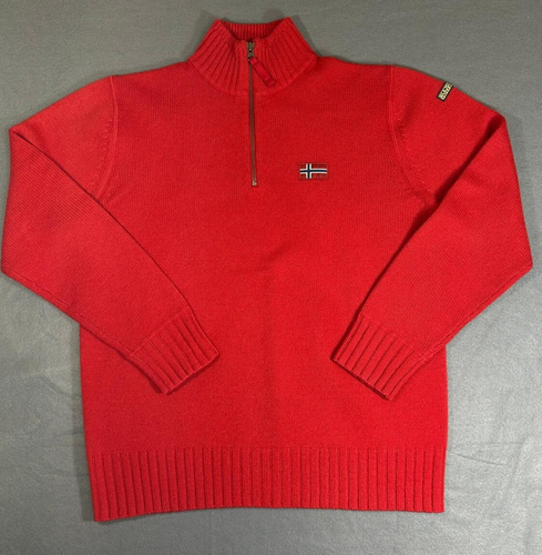 100% Wool Sweater Napapijri Pullover Red Size Large L - 第 1/11 張圖片
