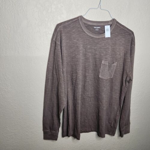 Old Navy Garment Dyed Long Sleeve Cotton T-Shirt Teddy Bear Brown Mens Medium - Picture 2 of 7
