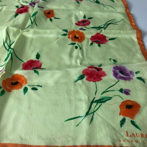 Lauren by Ralph Lauren Schal Seide grün bemalt Blumenmuster 16 Zoll x 17 zoll - Bild 3 von 12