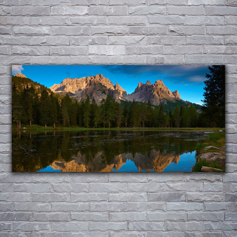Tableau forêt et lac panoramique pour salon moderne en verre acrylique