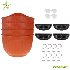 Plastic Hanging Planter Flower Pot Brick Red For Outdoor And Indoor Plants 4 Pcs