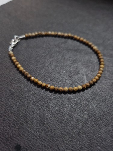 Pulsera De Plata Fina 925 Hecha A Mano De 7" Con Gemas De Jaspe Y Bolas De 3 Mm - Imagen 6 de 9