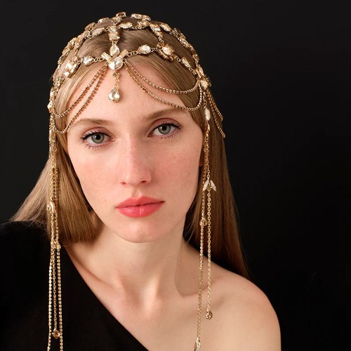 Mujer Tocado Estrás Gota Borla Larga Metal Cadena de Pelo Joya 31021 - Imagen 10 de 12