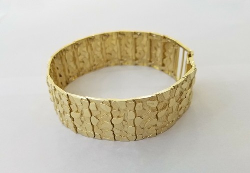 10K REAL Yellow Gold Nugget Bracelet 9"Inch 22mm Men hand gold chain 10kt - Picture 6 of 9