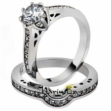 Stainless Steel 1.85Ct Cubic Zirconia 316L Wedding Ring Set Women's Size 5-10