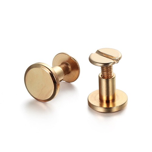 10X Flat Belt Screw Leather Chicago Metal Craft Nail Brass Solid Rivet Stud Head - Picture 8 of 16