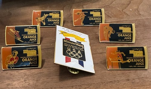 1992 Coca-Cola Minute Maid Orangensaft Dosen Sport 7 Olympia Pin Set - Bild 1 von 3