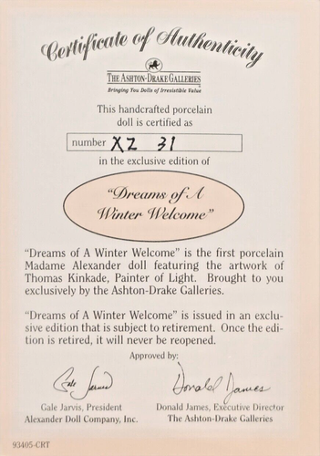 Madame Alexander/Ashton-Drake Galleries "Dreams of a Winter Welcome" in Box/COA - Picture 3 of 6