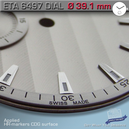 DIAL HUNTER Ø 39.1 MM, FOR MOVEMENT ETA UNITAS 6497/98, BLACK,RHODIUM Ref 01-04 - Picture 9 of 11