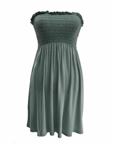 Ladies Strapless Sheering Boob Tube Gather Bandeau Top Summer Mini Dress - Picture 8 of 25