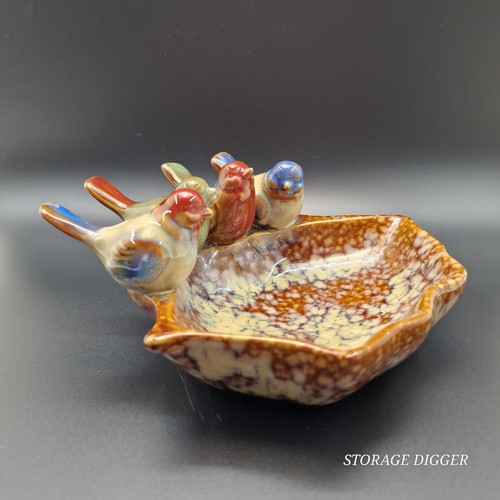 Vintage Multicolor Ceramic Pottery Bird Dish Bird Feeder Bird Bowl Trinket Dish - Picture 6 of 16