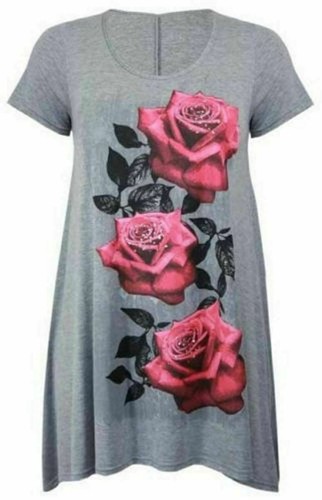Womens Glitter Rose Hanky Hem Top Ladies Short Sleeve Scoop Neck Party Wear Top - Picture 4 of 11
