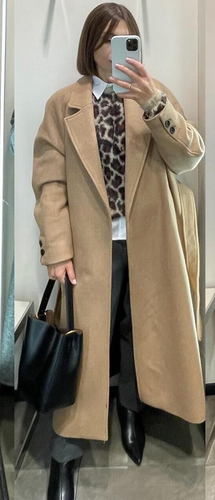 Zara Longline Mantel Wollmischung mit Gürtel Camel Beige S L Small Large 9174/298 Neu - Bild 10 von 24