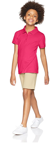 AMAZON ESSENTIALS 2 Pack Girls' S/S Uniform Polo Shirts Sz XS (4-5) White & Pink - Picture 2 of 4