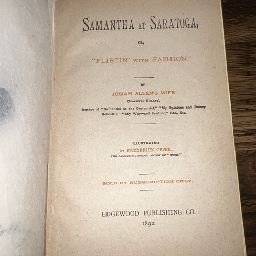1892. 1st Edition : SAMANTHA AT SARATOGA by Josiah Allen's Wife, Marietta Holley - Picture 10 of 12