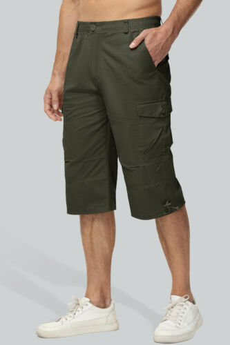 Men's Casual Cotton Cargo Shorts Outdoor Hiking 3/4 Length Below Knee Pants Man - Picture 22 of 90
