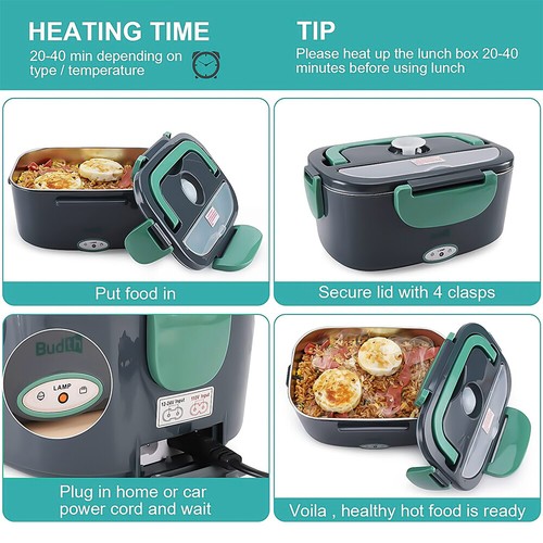 Electric Heating Lunch Box Portable for Car Home Food Warmer Container with Bag - Picture 9 of 23
