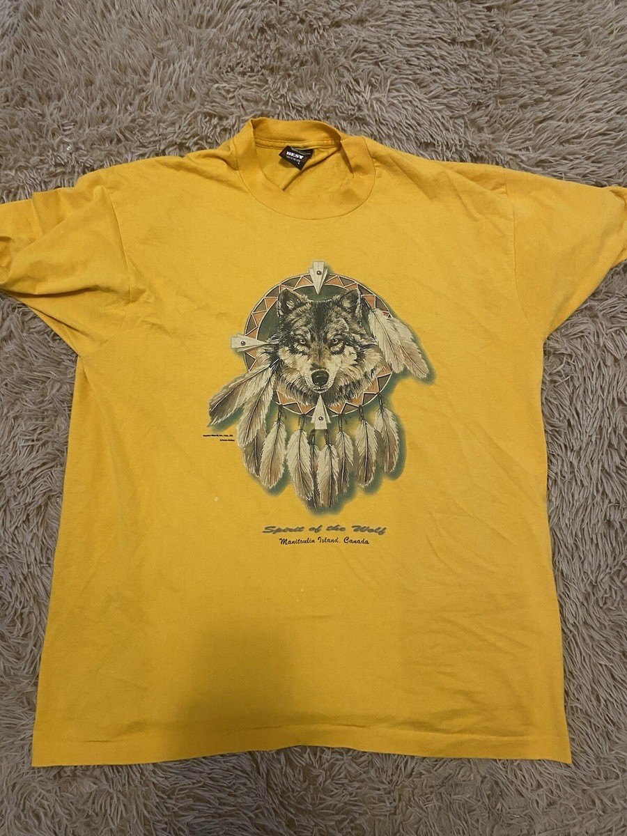 Vtg Single Stitch 50/50 Wolf T Shirt XL Dream Catcher Native