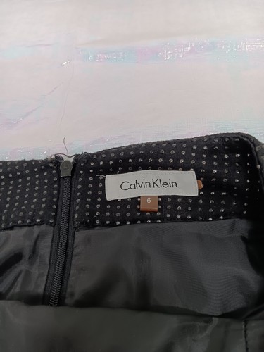 Calvin Klein Pencil Skirt Size 6 Black Small Dots Career Lined Below Knee Work - Picture 6 of 9