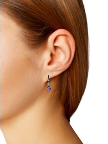 Gorgeous 14K White Gold Amethyst Briolette Dangle Stud Earrings - Picture 4 of 6