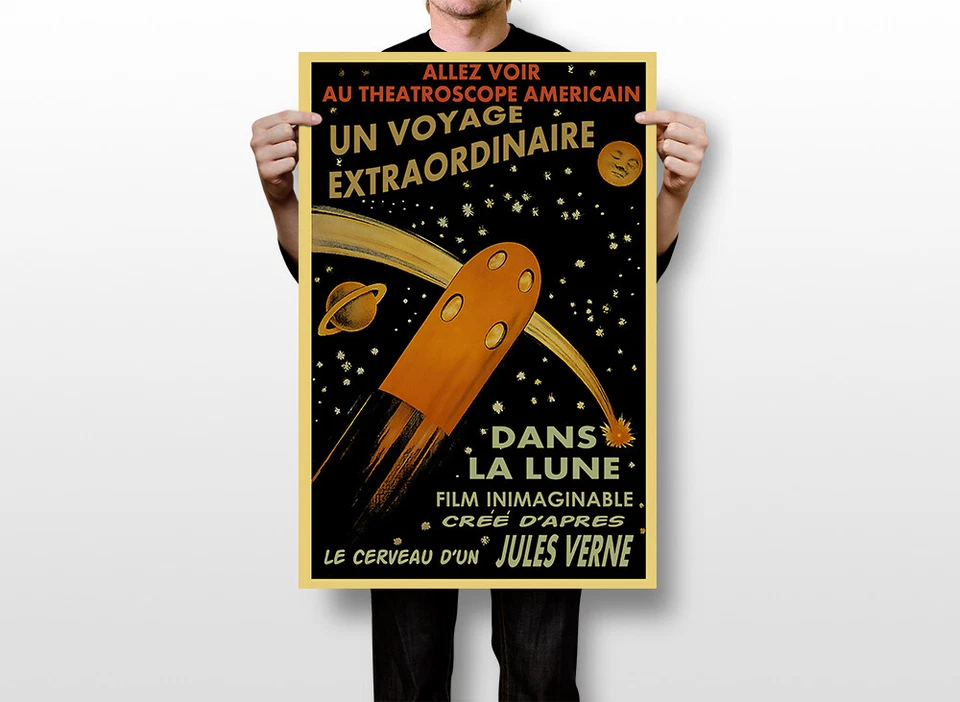 Póster de pared interior de pared arte vintage de barco cohete Julio Verne - PÓSTER 20x30 Foto 3 de 4