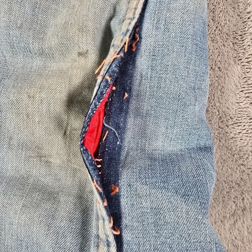 Thrashed Vintage 1970s Scovill Zipper Lined European Carpenter Jeans (36x32) - Picture 9 of 13