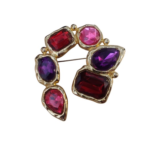 Vtg Multi Colored Jewel Tone Statement Brooch Pin 90's Runway Gold Tone Glamour - Picture 2 of 6