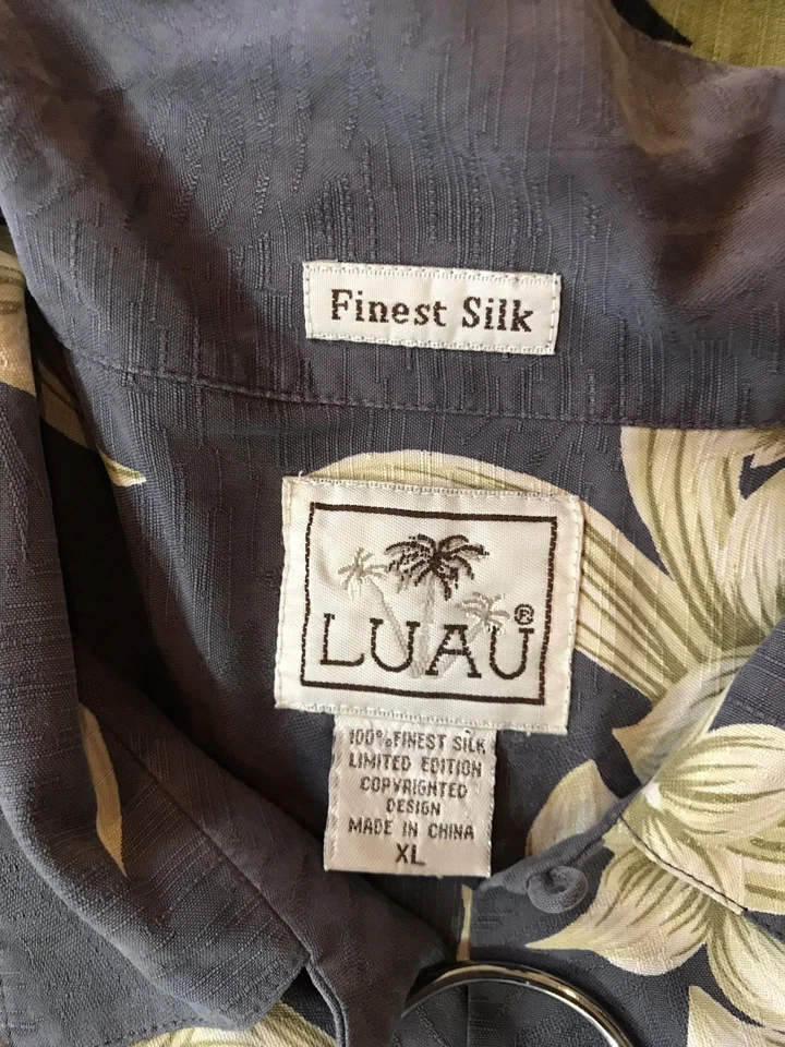 Camisa hawaiana floral gris seda 100 % fina XL de LUAU para hombre Foto 3 de 3