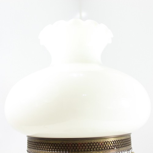 Vintage Brass Electric Table Lamp Milk Glass Shade Hanging Clear Glass Crystals - Picture 6 of 11