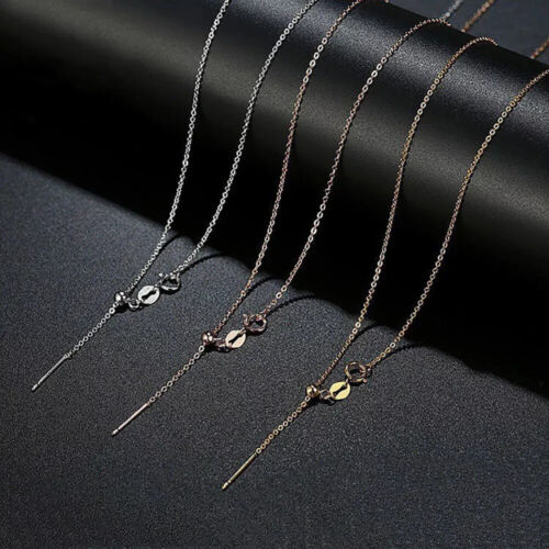 18K Solid Gold O Chain Necklace Bead Needle Y-Shape Beautiful Jewelry Adjustable - Picture 3 of 14