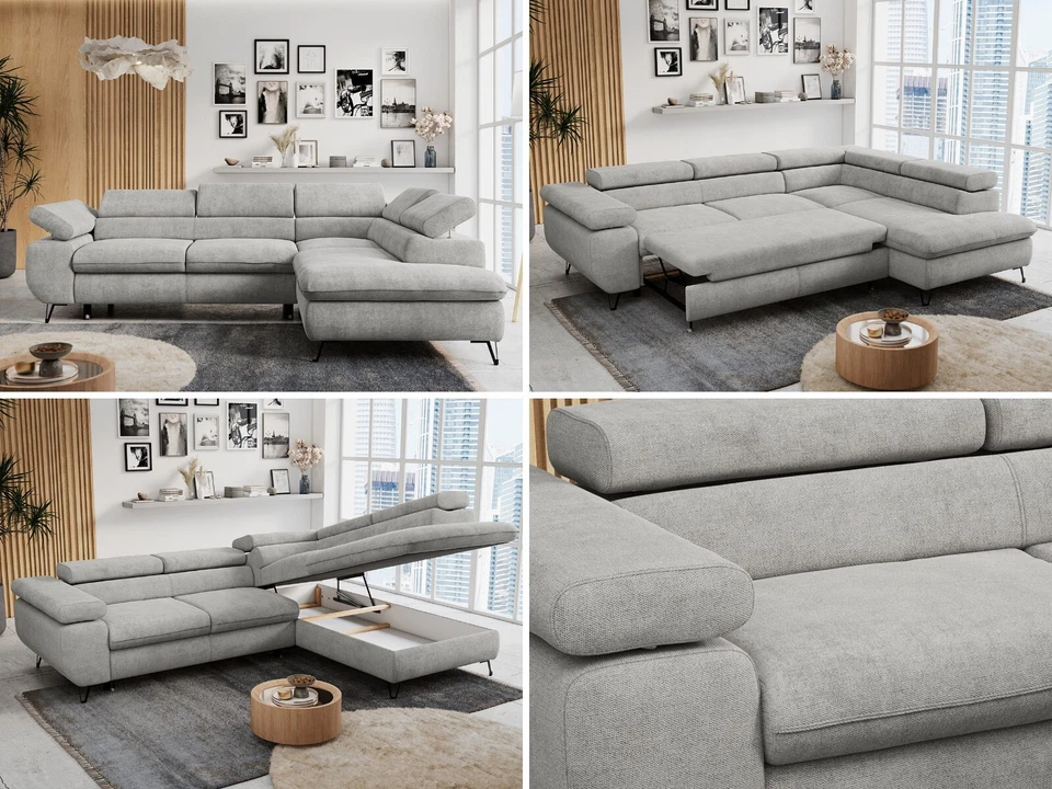 Ecksofa L-form mit Schlaffunktion, Sofa mit Einstellbare Kopfstützen - PETER L - Bild 2 von 4